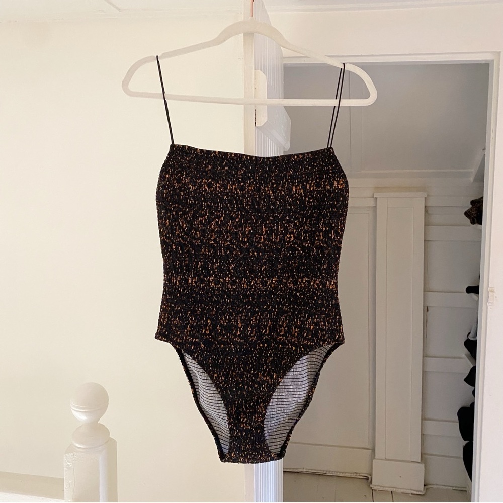 Toteme One Piece Smocked Swimsuit in Tortoise - Picture 5 of 9